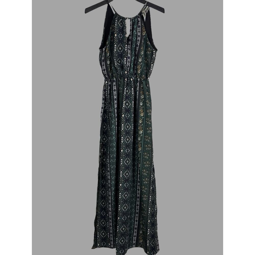 Mimi Chica Floral Sleeveless Boho Maxi Dress With Slit Size XS Tie Neck